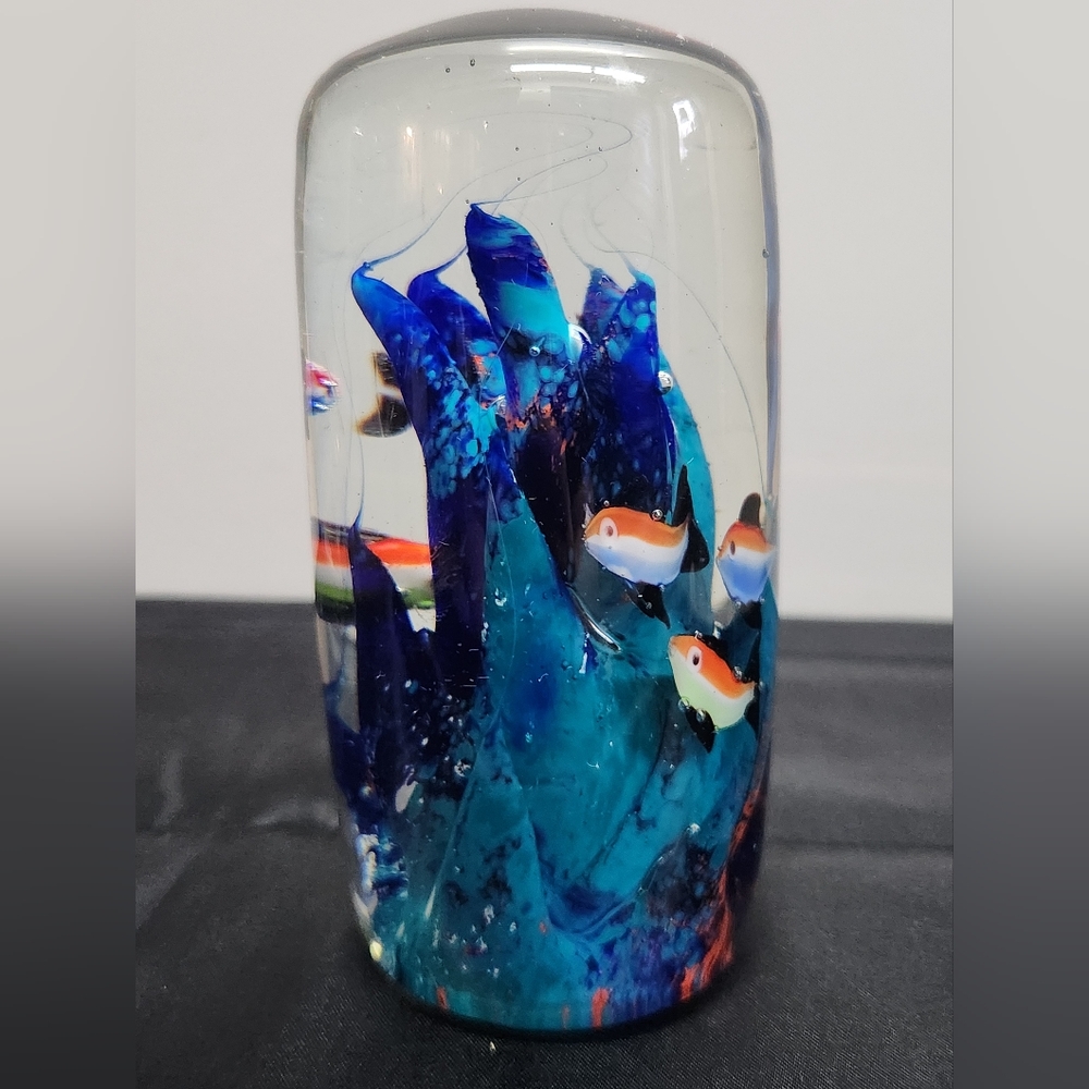 Tropical Art Glass Coral Reef And Fish Aquarium Bubbles Paperweight Decor Office - Picture 3 of 11